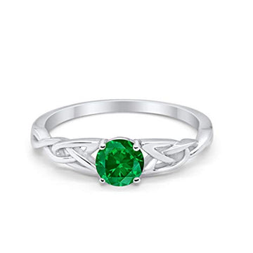 Celtic Trinity Engagement Ring Simulated Green Emerald CZ Solid 925 Sterling Silver